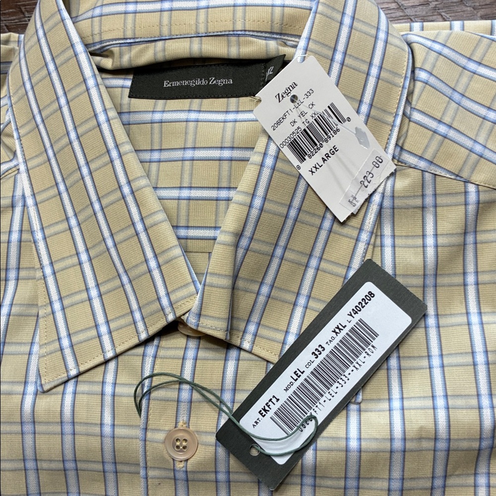 Ermenegildo Zegna Men's Beige and Blue Checkered Shirt - Picture 2 of 5